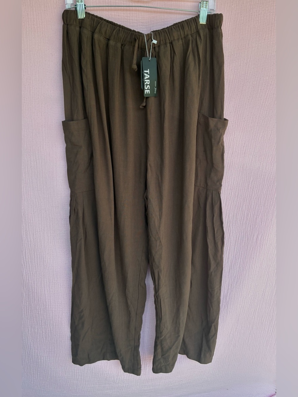 Tarse Linen Blend Wide-Leg Pants Size Large Brown